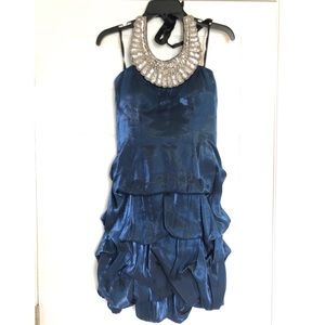 Gorgeous navy blue halter shimmer banquet dress